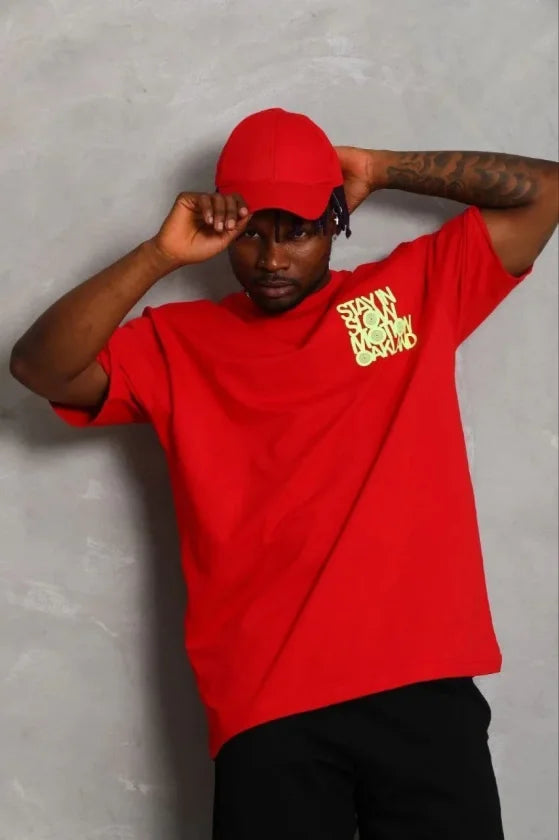 Men's Printed Short Sleeve Crew Neck Regular Fit Comfortable Casual T-Shirt - Red