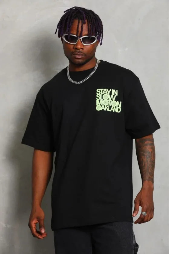 Men's Printed Short Sleeve Crew Neck Regular Fit Comfortable Casual T-Shirt - Black