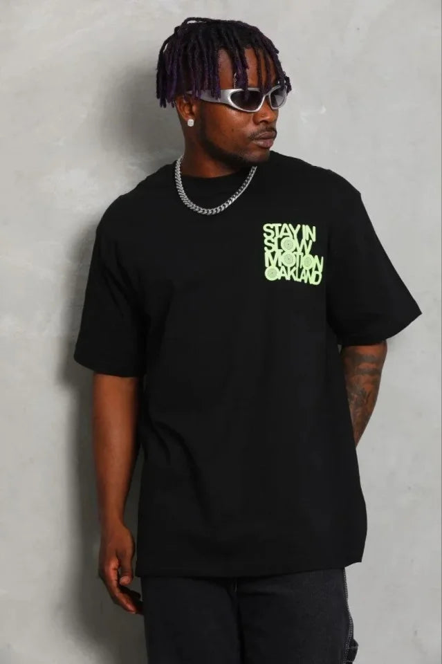 Men's Printed Short Sleeve Crew Neck Regular Fit Comfortable Casual T-Shirt - Black
