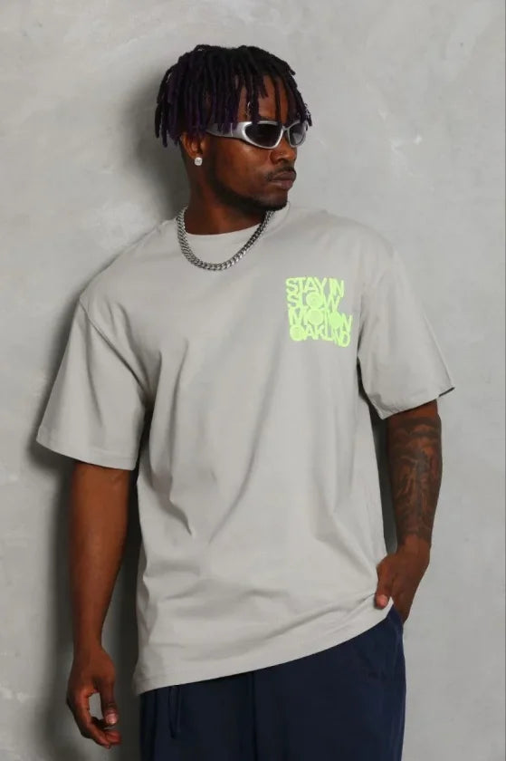 Men's Printed Short Sleeve Crew Neck Regular Fit Comfortable Casual T-Shirt - Gray
