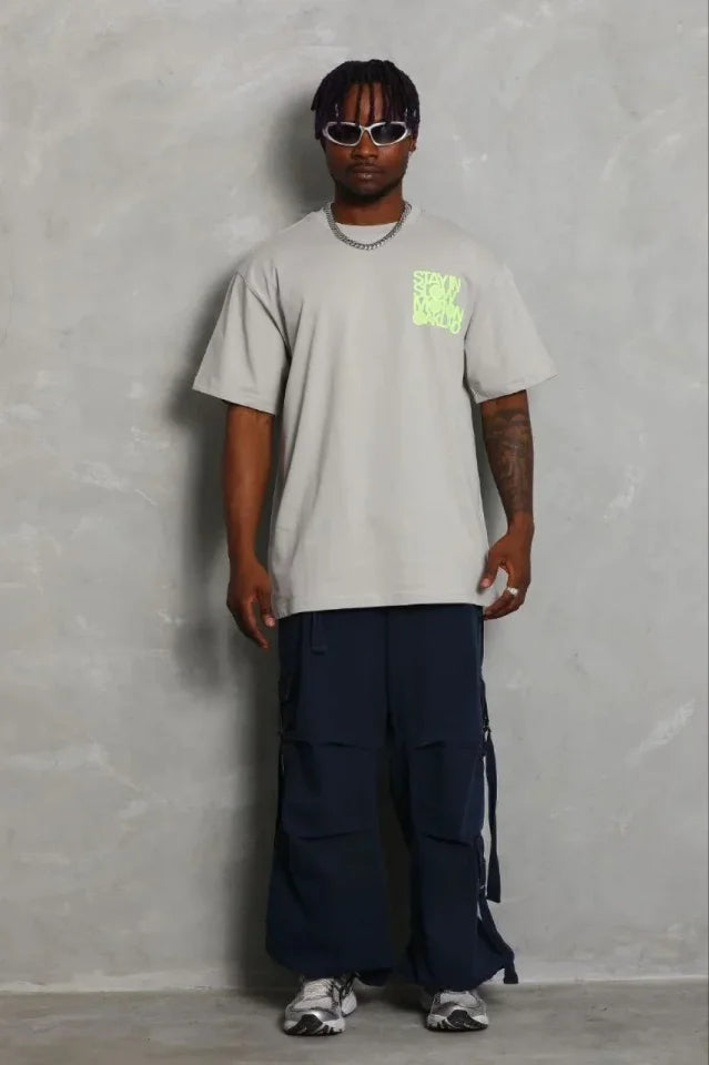 Men's Printed Short Sleeve Crew Neck Regular Fit Comfortable Casual T-Shirt - Gray