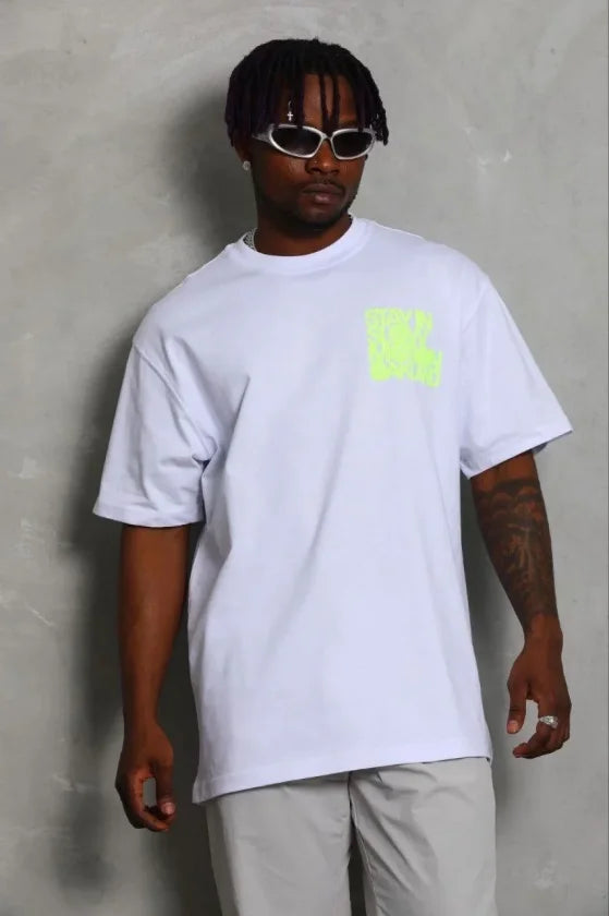Men's Printed Short Sleeve Crew Neck Regular Fit Comfortable Casual T-Shirt - White