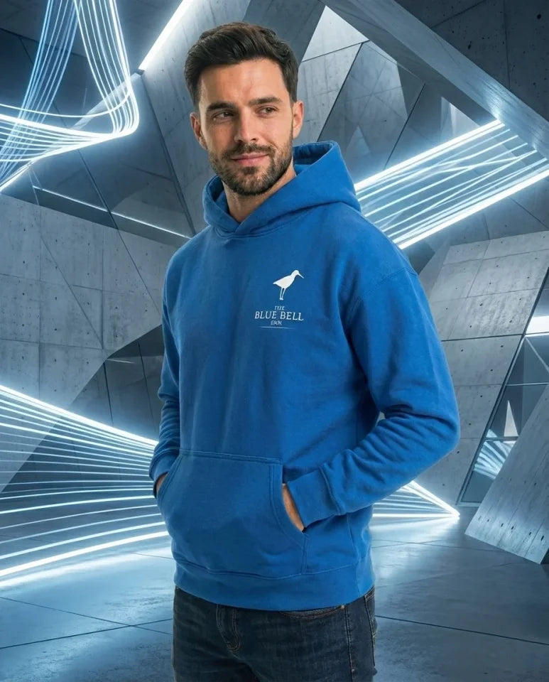 Men's Hooded Double Oversize Three-Ply Cotton Sea Sailing Printed Kangaroo - Sapphire Blue
