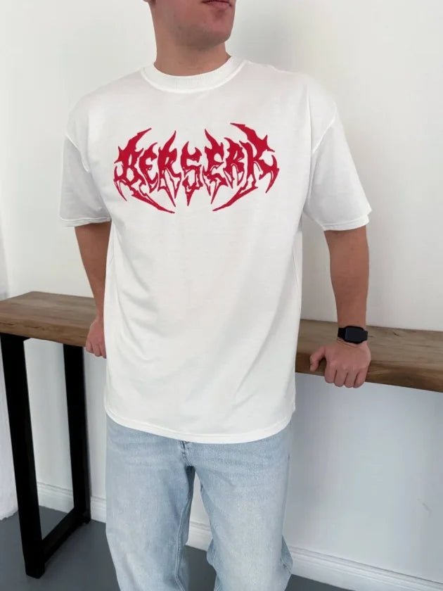 Men's Printed T-Shirt Summer Short Sleeve Crew Neck Relaxed Fit T-Shirt - White