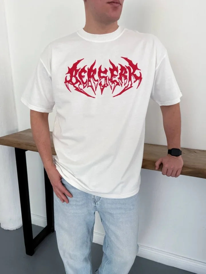 Erkek Baskılı T-Shirt Yazlık Kısa Kol Bisiklet Yaka Rahat Kalıp Tişört - Beyaz