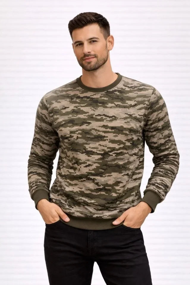 Men's Camouflage Pattern 2-Ply 4-Season Long Sleeve Crew Neck Sweatshirt - Camouflage
