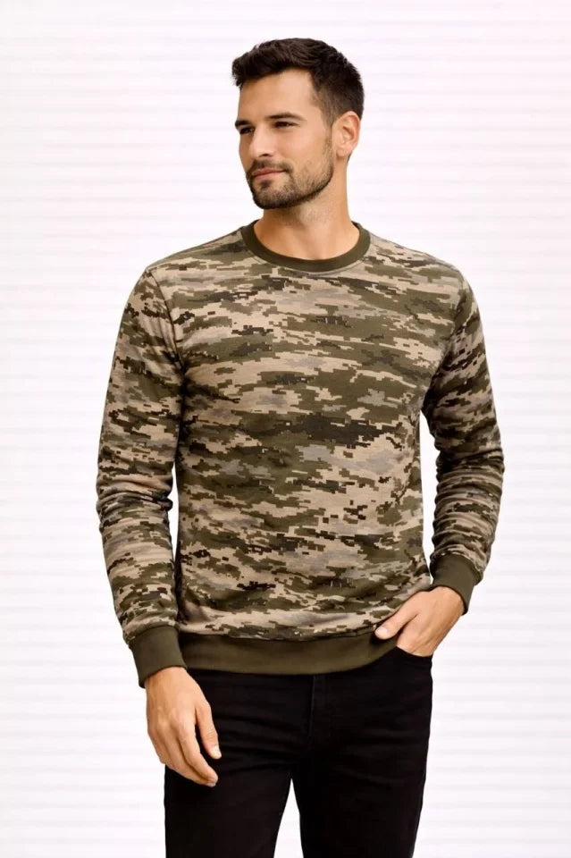 Men's Camouflage Pattern 2-Ply 4-Season Long Sleeve Crew Neck Sweatshirt - Camouflage
