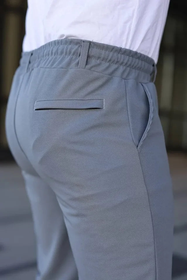 Men's Diagonal Fabric Double Cuff Pocket Drawstring Elastic Waist Shorts - Gray