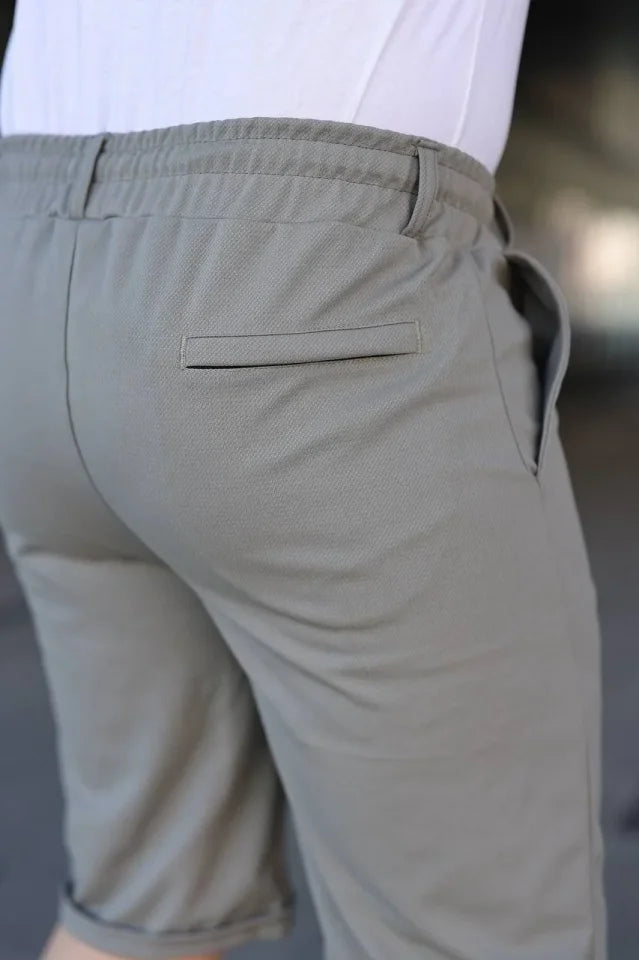 Men's Diagonal Fabric Double Cuff Pocket Drawstring Elastic Waist Shorts - Mint Green