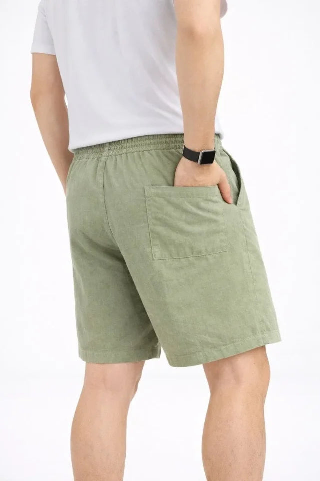 Men's Linen Fabric Pocket Relaxed Fit Elastic Waist Shorts - Mint Green