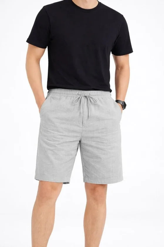 Men's Linen Fabric Pocket Relaxed Fit Elastic Waist Shorts - Gray