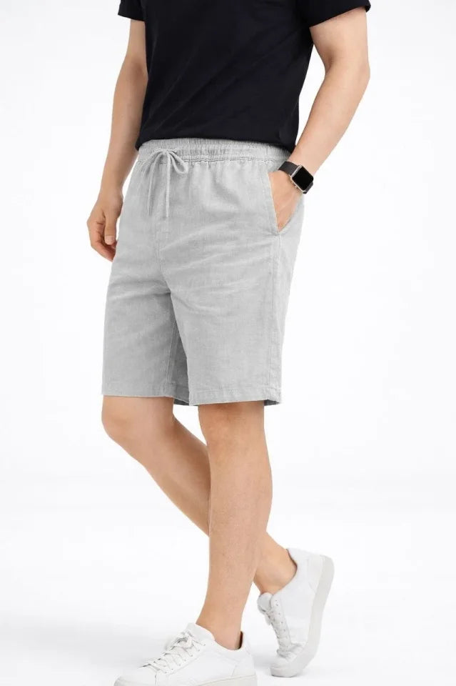 Men's Linen Fabric Pocket Relaxed Fit Elastic Waist Shorts - Gray