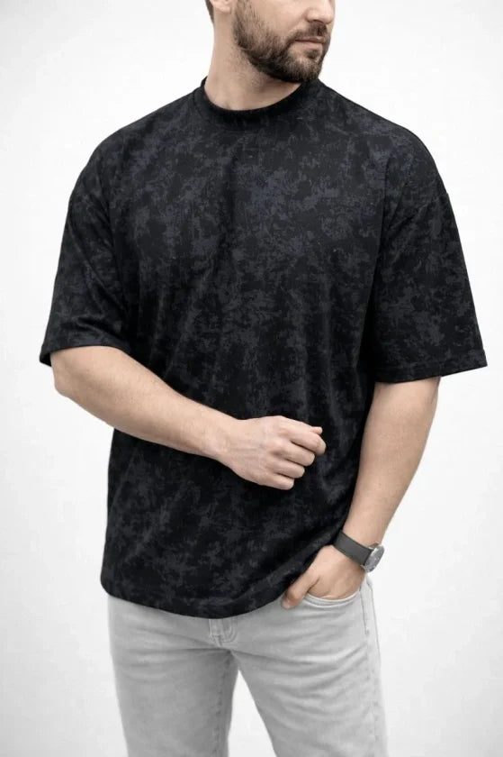 Men's Premium T-Shirt OSY Soft Textured Washed Oversize T-Shirt - Black