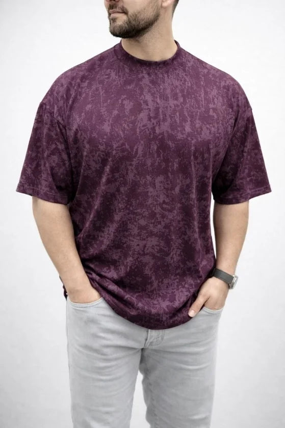 Men's Premium T-Shirt OSY Soft Textured Washed Oversize T-Shirt - Burgundy