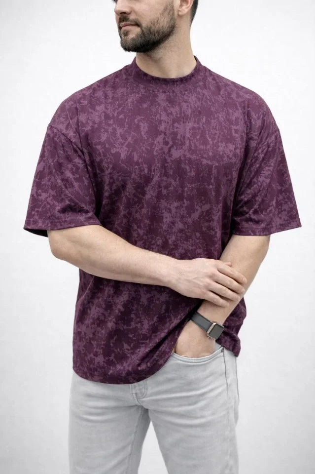 Men's Premium T-Shirt OSY Soft Textured Washed Oversize T-Shirt - Burgundy