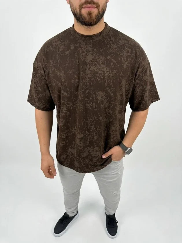 Men's Premium T-Shirt OSY Soft Textured Washed Oversize T-Shirt - Brown