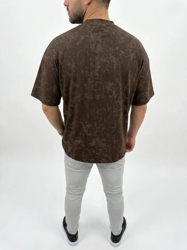 Men's Premium T-Shirt OSY Soft Textured Washed Oversize T-Shirt - Brown