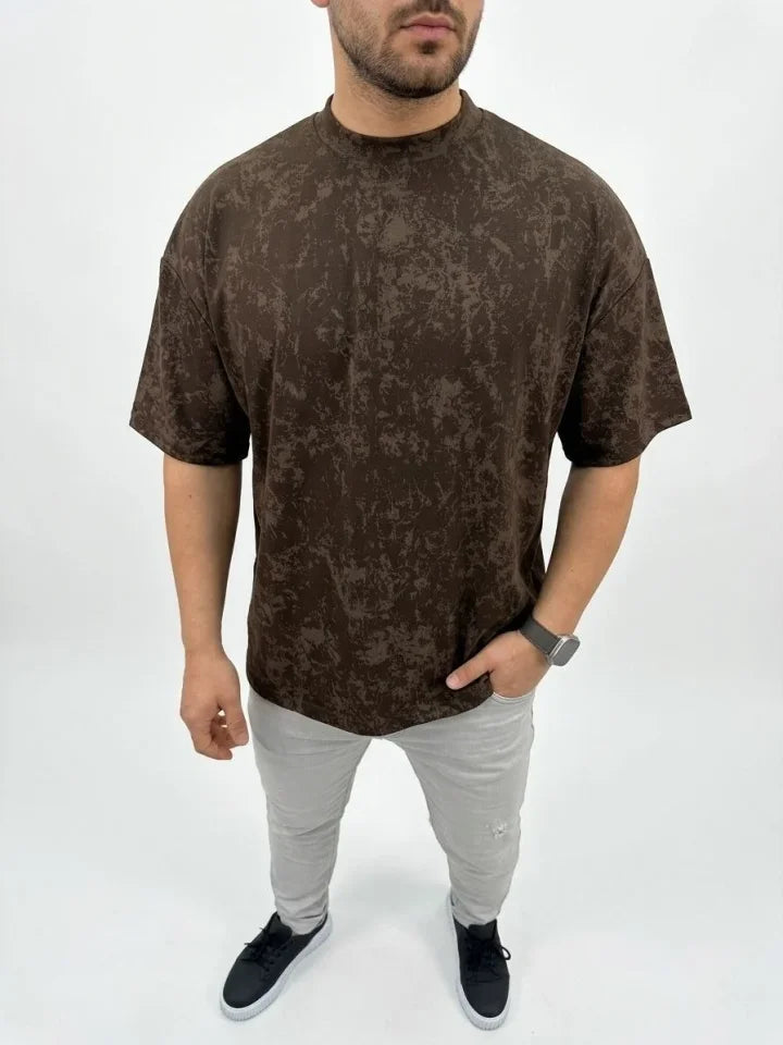 Men's Premium T-Shirt OSY Soft Textured Washed Oversize T-Shirt - Brown