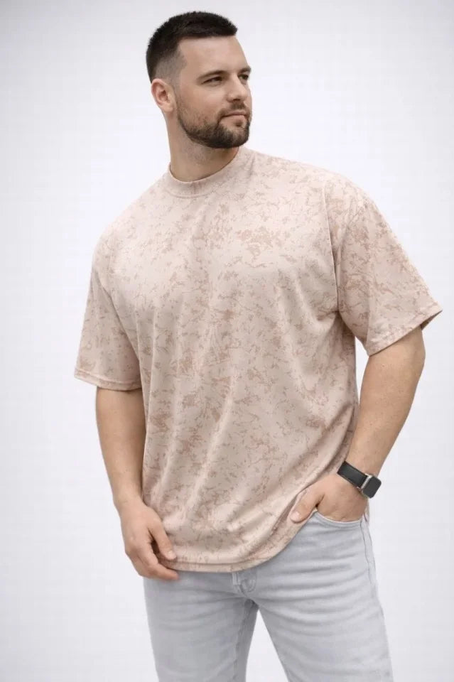 Men's Premium T-Shirt OSY Soft Textured Washed Oversize T-Shirt - Beige