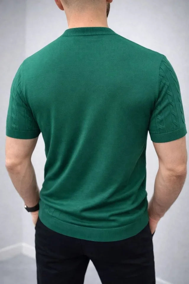 Men's Summer Knit Woven T-Shirt Short Sleeve Crew Neck Knit Patterned T-Shirt - Khaki