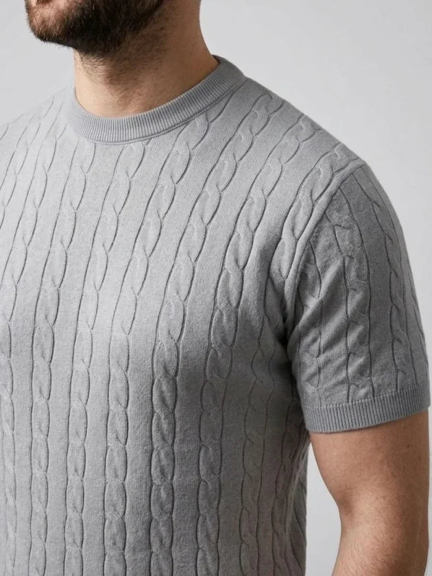 Men's Summer Knit Woven T-Shirt Short Sleeve Crew Neck Knit Pattern T-Shirt - Gray