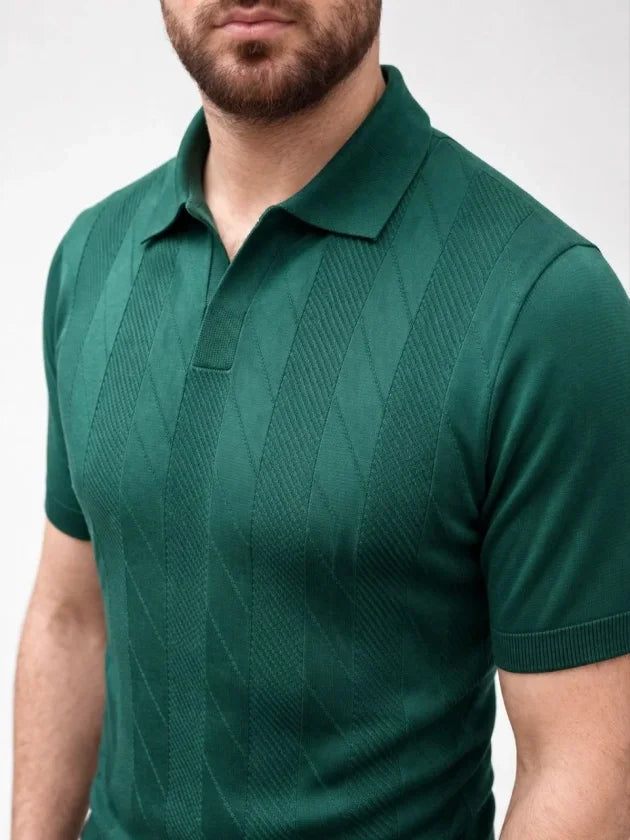 Men's Summer Knit Woven T-Shirt Short Sleeve Polo Collar T-Shirt - Dark Green