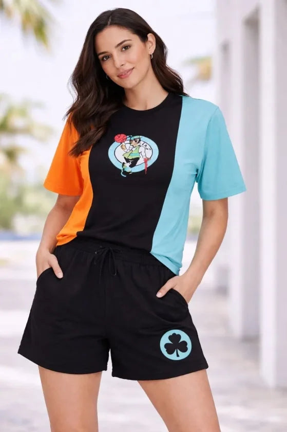Embroidered T-Shirt and Shorts Two-Piece Oversize Summer Set - Multicolor