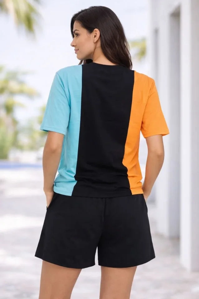 Embroidered T-Shirt and Shorts Two-Piece Oversize Summer Set - Multicolor