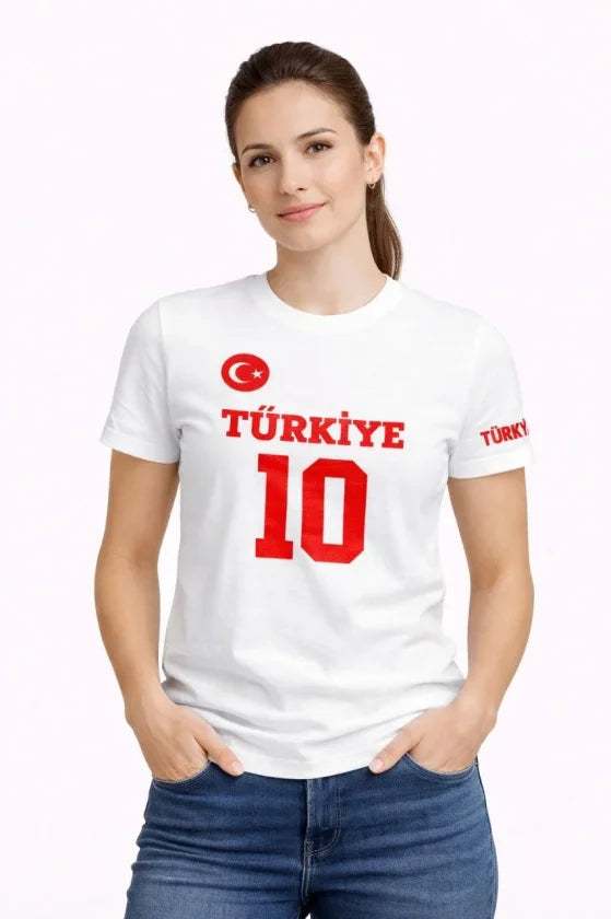 TURKEY Crescent Star Printed Number 10 Jersey T-Shirt Fan T-Shirt - White