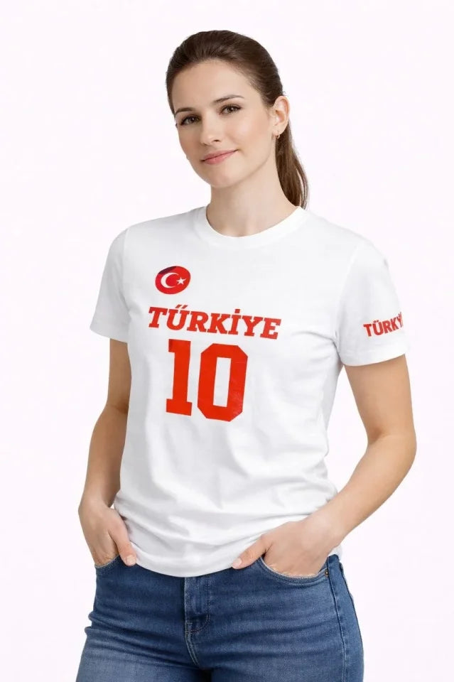 TURKEY Crescent Star Printed Number 10 Jersey T-Shirt Fan T-Shirt - White