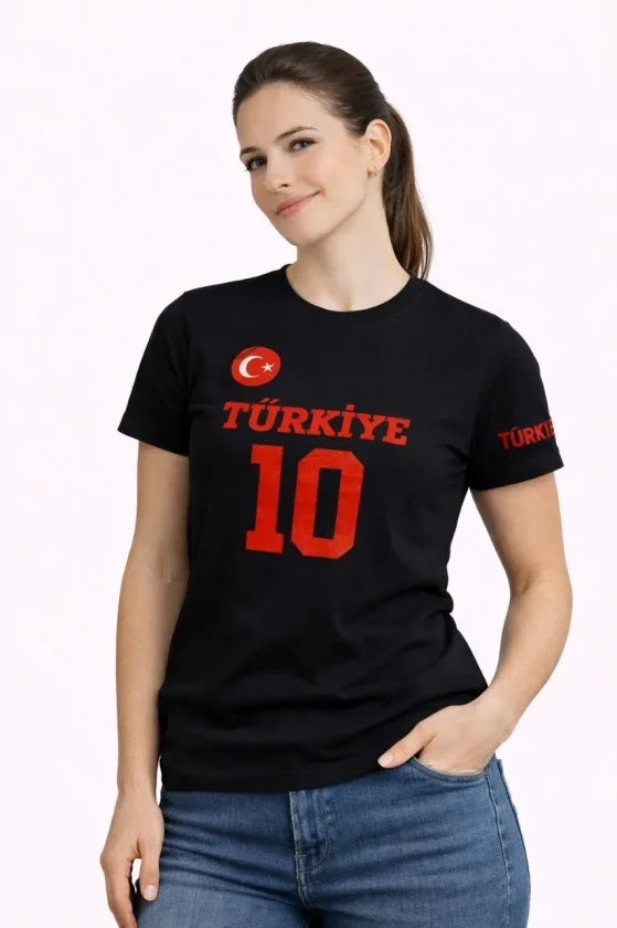 TURKEY Crescent Star Printed Number 10 Jersey T-Shirt Fan T-Shirt - Black