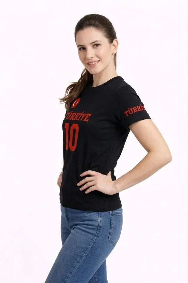 TURKEY Crescent Star Printed Number 10 Jersey T-Shirt Fan T-Shirt - Black