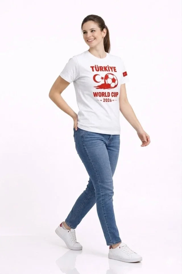 Turkey World Cup 2026 Printed T-Shirt Football Themed Jersey T-Shirt - White