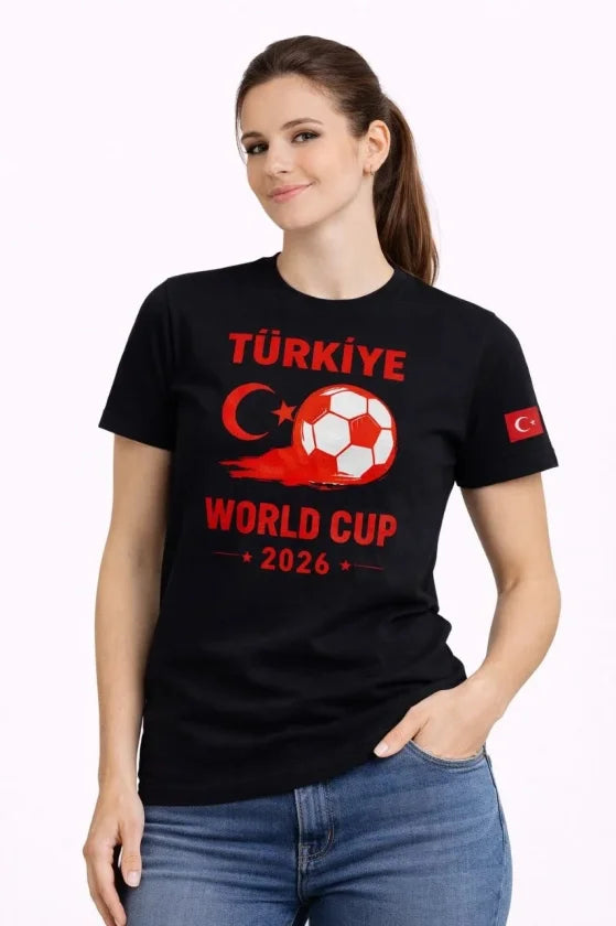 Turkey World Cup 2026 Printed T-Shirt Football Themed Jersey T-Shirt - Black