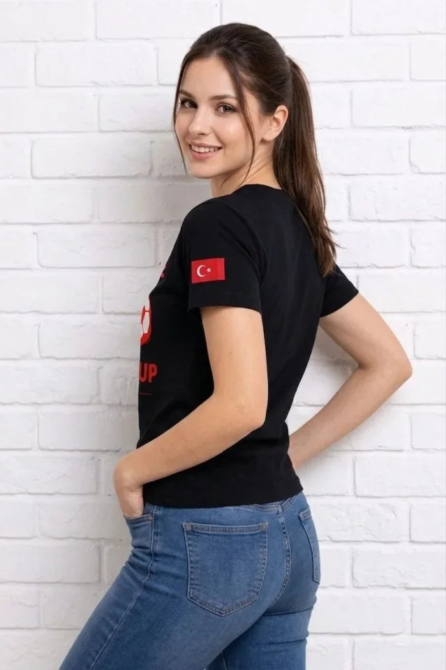 Turkey World Cup 2026 Printed T-Shirt Football Themed Jersey T-Shirt - Black