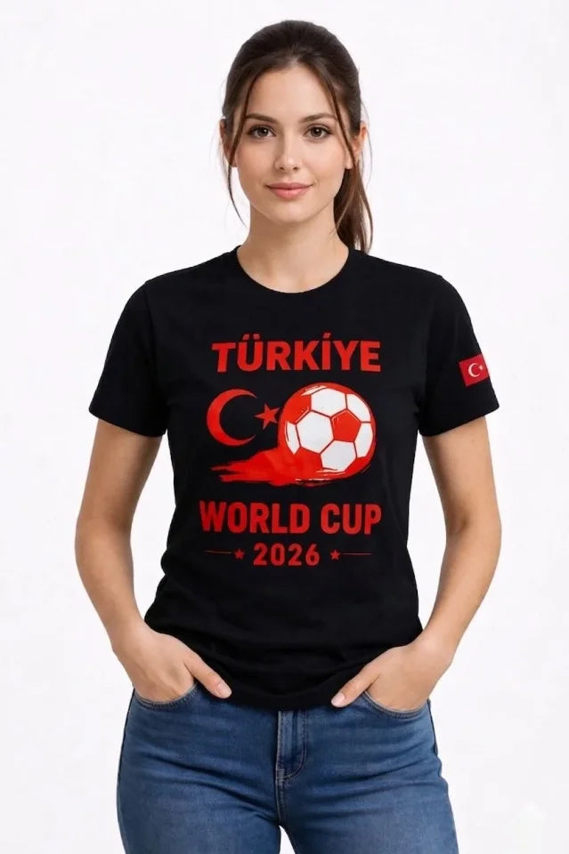 Turkey World Cup 2026 Printed T-Shirt Football Themed Jersey T-Shirt - Black