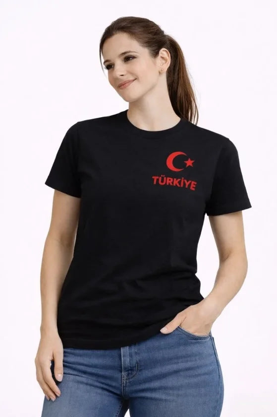 TURKEY Crescent Star Printed Fan Jersey T-Shirt - Black