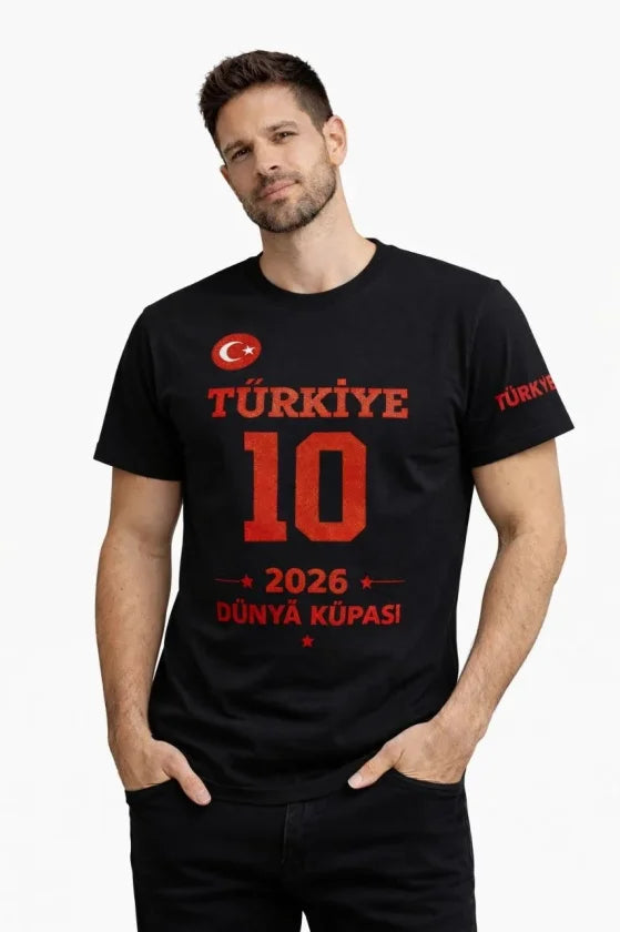 Men's TURKEY Printed T-Shirt 2026 World Cup Fan Jersey T-Shirt - Black