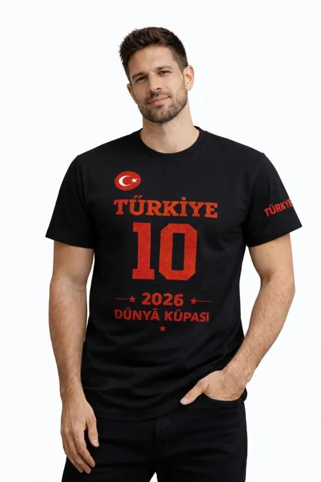 Men's TURKEY Printed T-Shirt 2026 World Cup Fan Jersey T-Shirt - Black