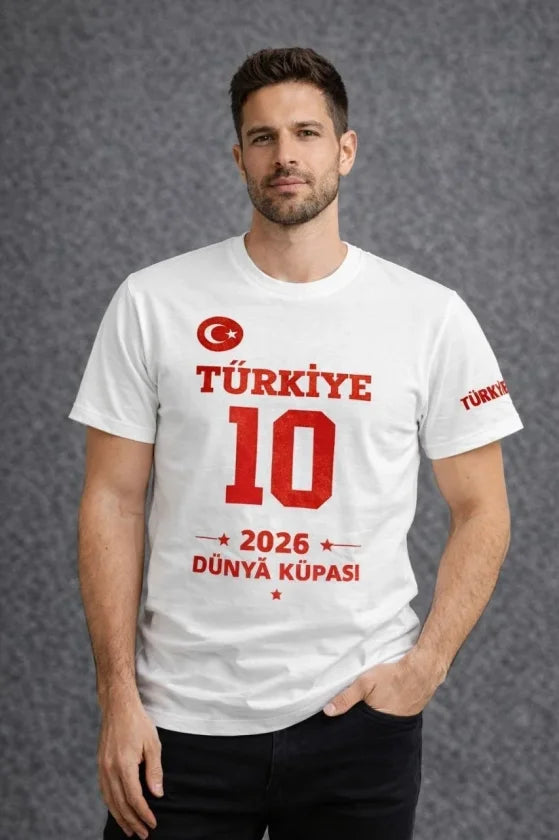 Men's TURKEY Printed T-Shirt 2026 World Cup Fan Jersey T-Shirt - White