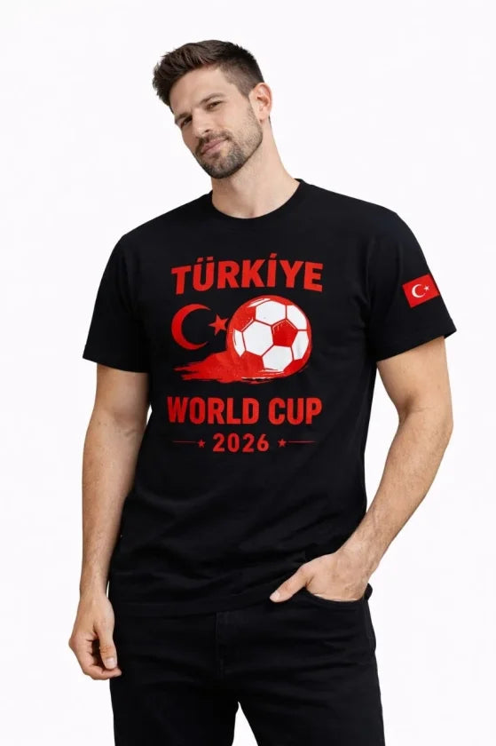 Men's Turkey World Cup 2026 Printed T-Shirt Football Themed Jersey T-Shirt - Black