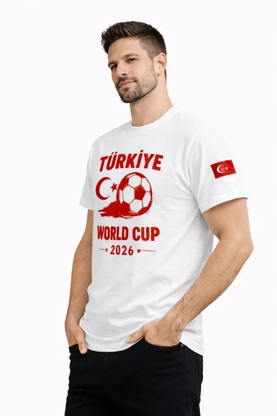 Men's Turkey World Cup 2026 Printed Football Themed Jersey T-Shirt - White