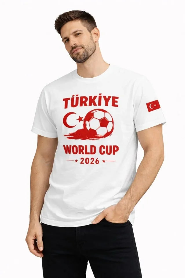 Men's Turkey World Cup 2026 Printed Football Themed Jersey T-Shirt - White