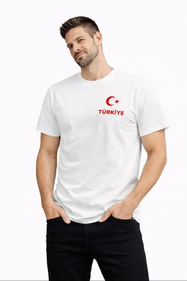 Men's TURKEY Crescent Star Printed Fan Jersey T-Shirt - White
