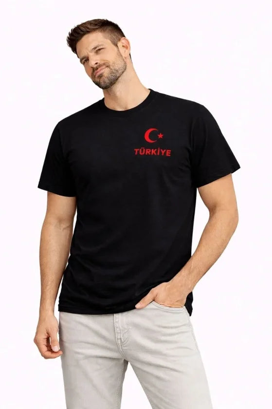 Men's TURKEY Crescent Star Printed Fan Jersey T-Shirt - Black