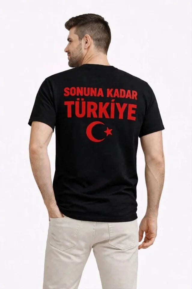 Men's TURKEY Crescent Star Printed Fan Jersey T-Shirt - Black