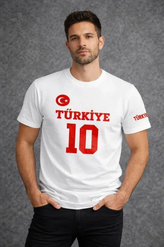 Men's TURKEY Crescent Star Printed Number 10 Jersey Fan T-Shirt - White