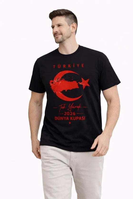 Men's TURKEY Crescent Star Printed Fan Jersey T-Shirt - Black