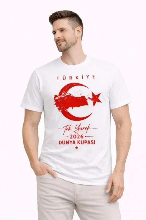 Men's TURKEY Crescent Star Printed Fan Jersey T-Shirt - White