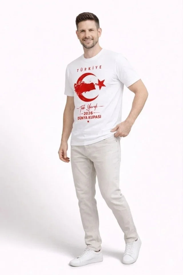 Men's TURKEY Crescent Star Printed Fan Jersey T-Shirt - White